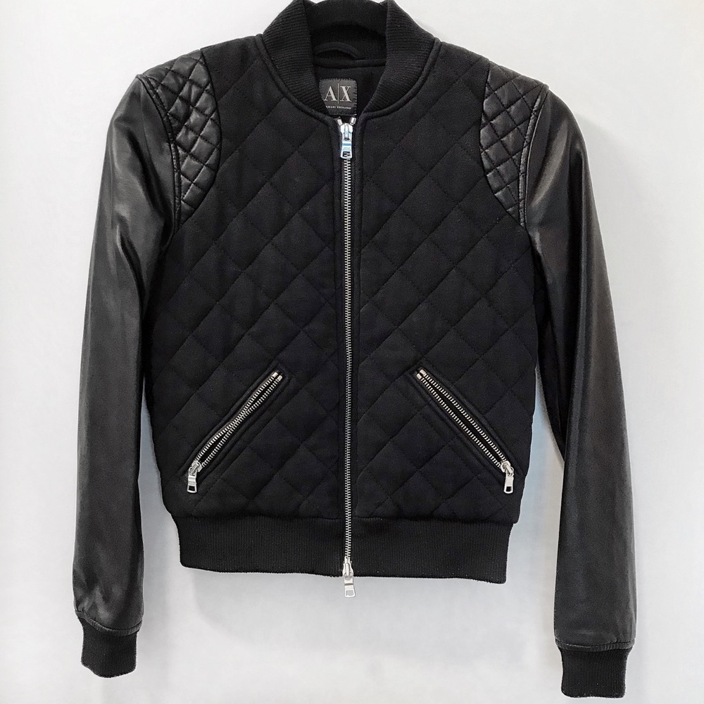 Armani Exchange Leather Quilted Bomber Jacket